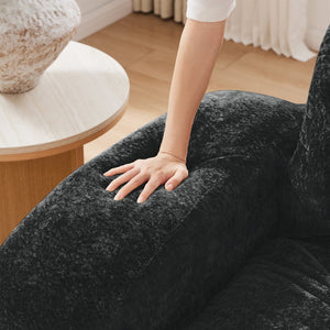 English Elm Three Seater Chenille Sofa with Ottoman Solid Wood Base Tufted Arms Living Room Black W714S01647