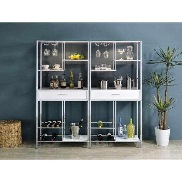 English Elm Draper Gloss White Led Wine Cabinet with Chrome Frame and Open Bar Shelving B062P441294