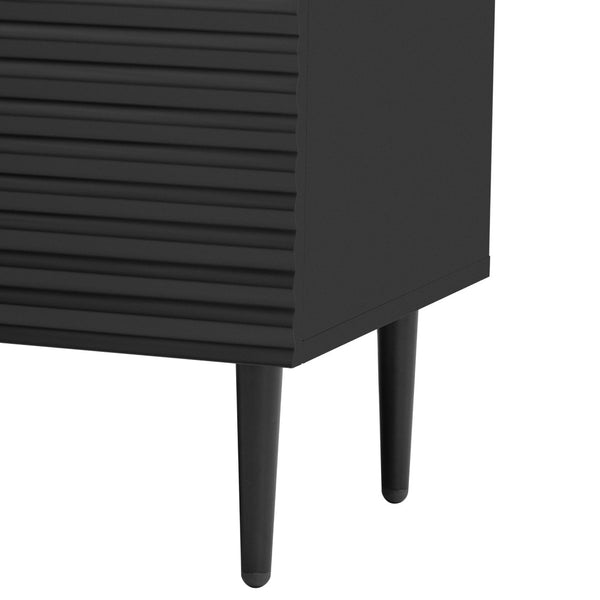 English Elm Mirod Lacquered Side Cabinet Geometric Door Panels Metal Legs Adjustable Interior Shelves Black N760P221050B