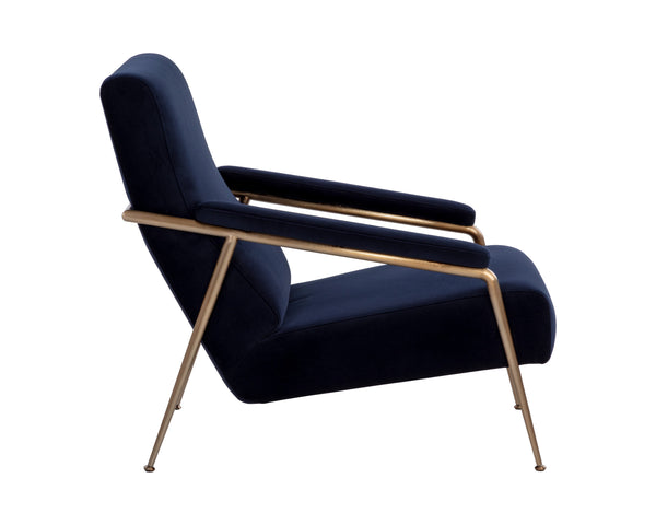 Sunpan Tutti Lounge Chair - Elegant Mid-Century Design with Clean Lines and Antique Brass Stainless Steel Frame Abbington Navy