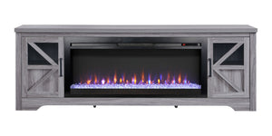 English Elm 75" Gray Wood Tv Stand with 44 Inch Electric Fireplace for Living Rooms W1769S00009