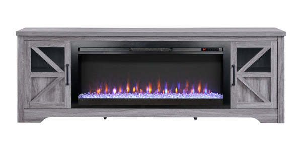 English Elm 75" Gray Wood Tv Stand with 44 Inch Electric Fireplace for Living Rooms W1769S00009