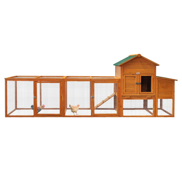 English Elm Chicken Coop Solid Fir Outdoor Poultry House with Nesting Boxes and Predator Safe Run W3166P455683