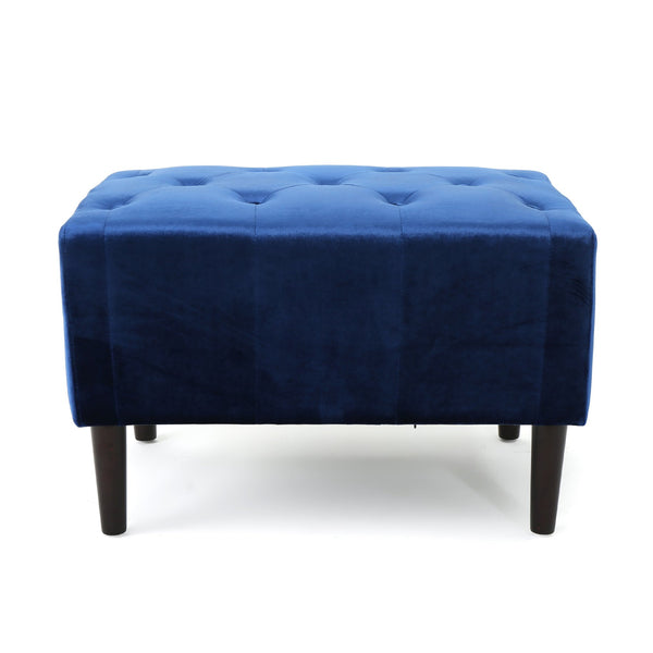 English Elm Christopher Knight Home® - OTTOMAN Tufted Velvet Mid Century Footstool with Buttoned Design, Birch Legs, Plush Seating Accent for Living Rooms Navy Blue 61671.00NBL