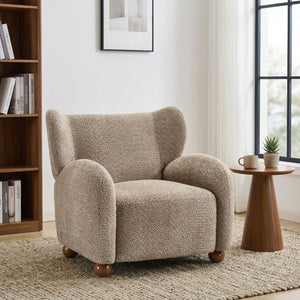 English Elm Wingback Boucle Accent Chair with Rounded Legs for Living Room or Reading Nook N776P376365D