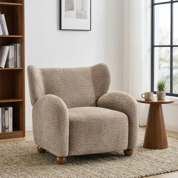English Elm Wingback Boucle Accent Chair with Rounded Legs for Living Room or Reading Nook N776P376365D