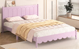 English Elm Queen Size Wood Platform Bed Frame, Retro Style Bed With Rectangular Headboard,No Need Box Spring,Pink