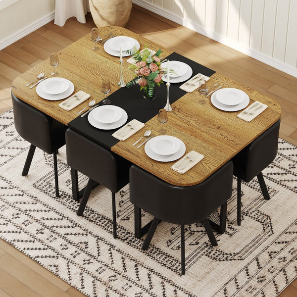 English Elm 7-piece Rectangular Dining Set Seats 6 with Faux Leather Chairs and Melamine Top Black,Wood W3875S00112