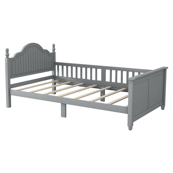 English Elm Twin Solid Wood Twin Platform Bed with Headboard & Footboard, Gray Kids Guardrail, Sturdy 250LB Capacity, 78.7"x42.2"x36" W2593P358752