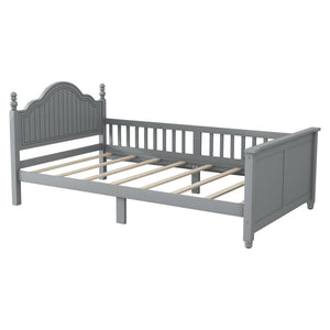 English Elm Twin Low Profile Kids Platform Bed Solid Pine Frame with Guardrails and Storage Grey W2593P411270