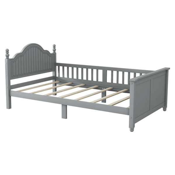 English Elm Twin Low Profile Kids Platform Bed Solid Pine Frame with Guardrails and Storage Grey W2593P411270
