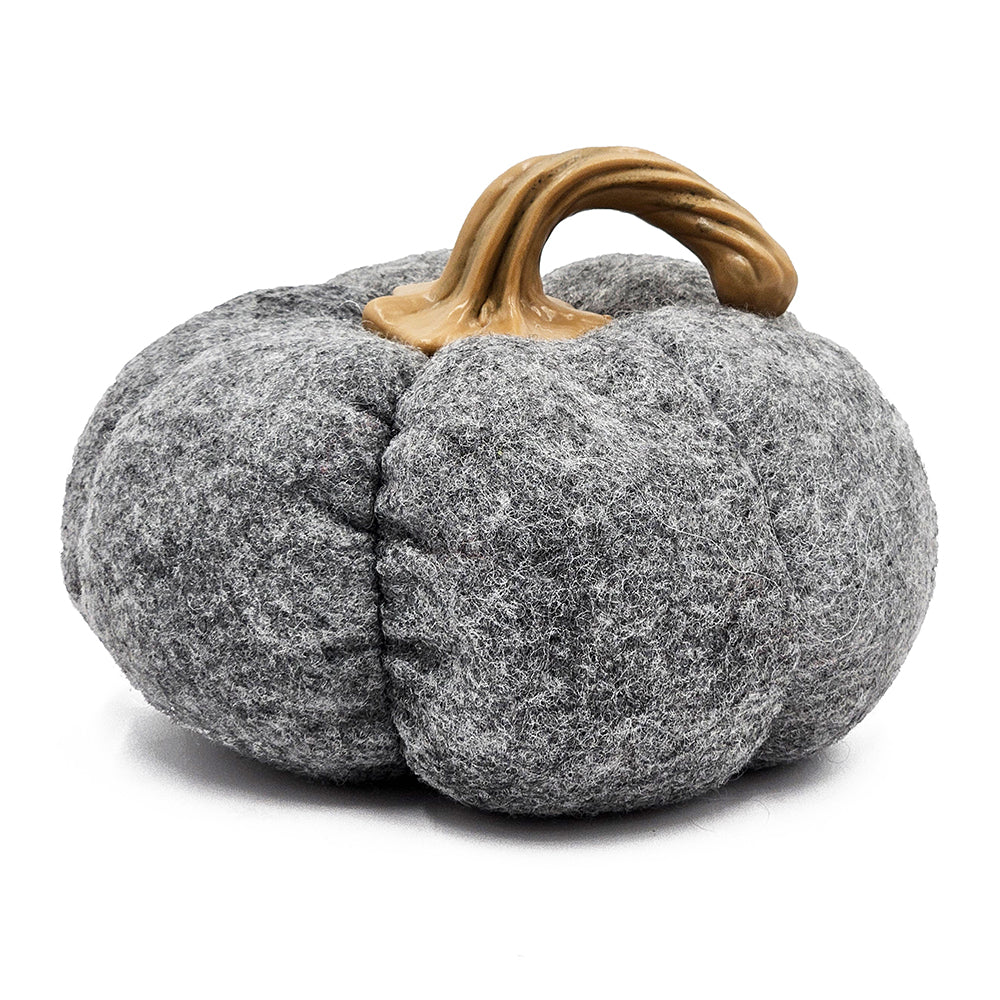 English Elm Set of 3 Chenille Weighted Pumpkins for Fall Décor with Realistic Stem, Farmhouse Harvest Tabletop Accents Gray W2078P246707