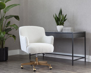 Sunpan Karina Office Chair - Chic Comfort with Modern Design, Curved Seat and Gold Steel Base for Your Workspace Copenhagen White