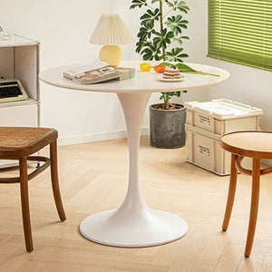 English Elm Modern Round Dining Table White 31.5" – Sturdy MDF Top with Metal Base, Easy-Clean, Compact Style W2641P192315