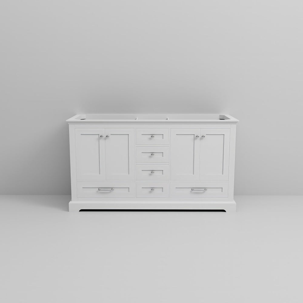 English Elm White Double-Sink Bath Vanity - Elegant 60" W X 22" D Solid Wood With Ample Storage & Soft-Close Drawers B2731P258232-GIGA