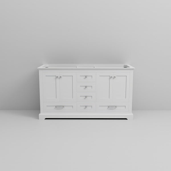 English Elm White Double-Sink Bath Vanity - Elegant 60" W X 22" D Solid Wood With Ample Storage & Soft-Close Drawers B2731P258232-GIGA