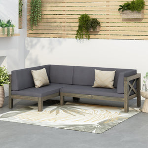 English Elm Christopher Knight Home® - Brava X-Back Right Corner Bench For Outdoor Spaces – Stylish Acacia Wood With Water-Resistant Cushions 57968.00DGY-57968.00DGY