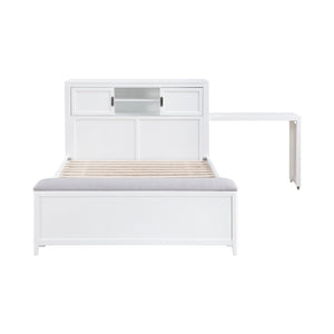 English Elm Gray Full Platform Bed with Bookcase Headboard Fold Out Desk Drawers and Footboard Bench White B011S02326