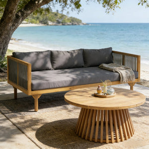 English Elm 2-piece Outdoor Acacia Patio Sofa Set with Rope Back and Round Coffee Table Dark Grey,Grey,Teak N770P354675A_N770P234486F