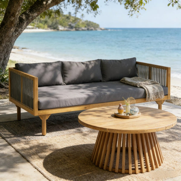 English Elm 2-piece Outdoor Acacia Patio Sofa Set with Rope Back and Round Coffee Table Dark Grey,Grey,Teak N770P354675A_N770P234486F