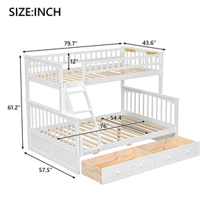 English Elm Twin Convertible Bunk Bed with Built-In Rolling Drawers and Solid Pine/MDF Frame, Space-Saving Durable Design White N7090004020K