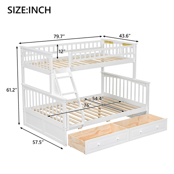 English Elm Twin Convertible Bunk Bed with Built-In Rolling Drawers and Solid Pine/MDF Frame, Space-Saving Durable Design White N7090004020K