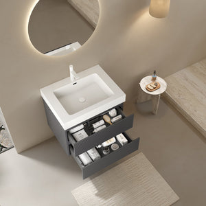 English Elm 24" Solid Surface Integrated Basin Glossy White with Overflow & Pre-Drilled Faucet Hole, Durable Finish W2615P200074