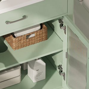 English Elm Christopher Knight Home® - 30 Inch Bathroom Vanity With Tempered Glass Doors, Soft-Close, Modern Green Cabinet & Ceramic Sink N817P299499G