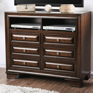 English Elm 6-Drawer Media Chest with Open Shelf, Brown Cherry Finish — Spacious Drawers, Sturdy Classic Design B016P356214