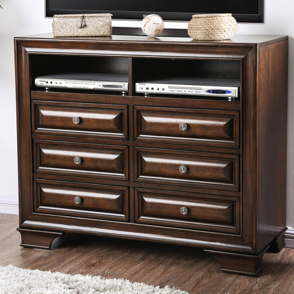 English Elm 6-Drawer Media Chest with Open Shelf, Brown Cherry Finish — Spacious Drawers, Sturdy Classic Design B016P356214