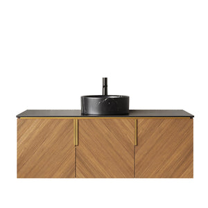 English Elm Arai 48 Inch Wall Mounted Bathroom Vanity Oak Plywood Cabinet Sintered Stone Top W2615S00551
