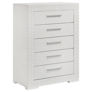 English Elm Pierce Five Drawer Chest with Diamond Emboss Texture and Sleek Contemporary Bedroom Storage Gloss White B062P447671