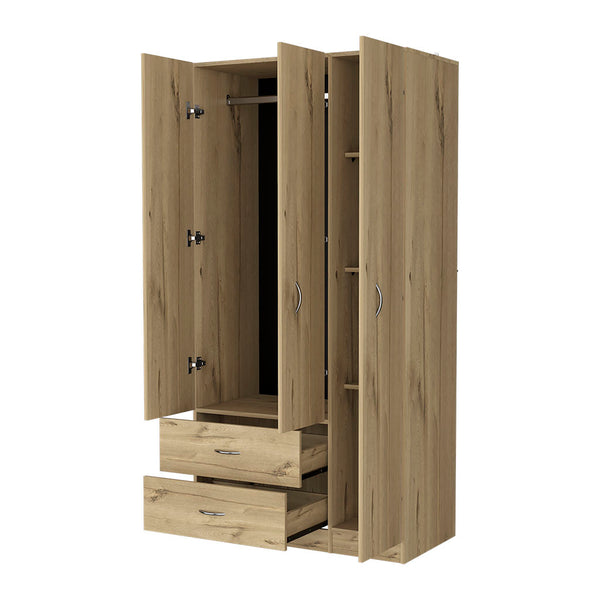 English Elm Eureka Light Oak Three-Door Armoire with Two Drawers, Closet Rod & Adjustable Shelves 70.8"H B128S00084
