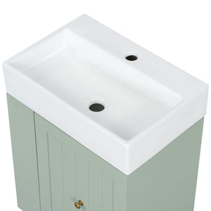 English Elm 20-Inch Compact Bathroom Vanity with Ceramic Sink, Wall-Mounted MDF Cabinet, Modern Space-Saver Design Green N725P314023F