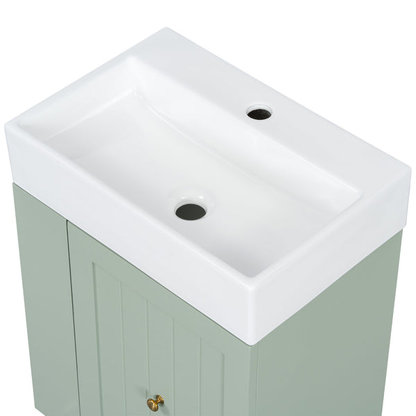 English Elm 20-Inch Compact Bathroom Vanity with Ceramic Sink, Wall-Mounted MDF Cabinet, Modern Space-Saver Design Green N725P314023F