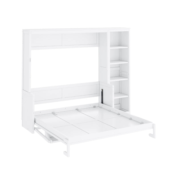 English Elm Queen Size Murphy Bed With Integrated Desk & Bookshelf - Space-Saving Elegance For Modern Living N7090004016K-GIGA