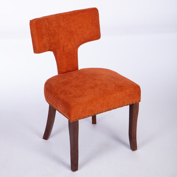 English Elm Mid Mid Century Modern Dining Chair with Curved Back, Copper Nail Trim, High-Density Foam & Walnut Legs Orange W1143P186368