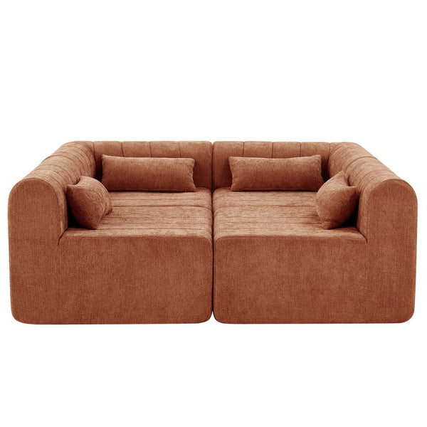English Elm 145.5 Inch 4 Piece Modular Sectional Sofa Polyester Low Profile Living Room Couch Orange Multi N767P346281O