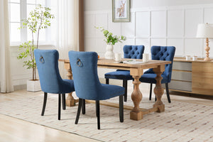 English Elm Nikki Tufted Flax Linen Dining Chair with Solid Wood Frame, High-Rebound Cushion, Nailhead Trim Blue W1143P233650