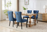 English Elm Nikki Collection Modern, High-End Tufted Solid Wood Contemporary Flax Upholstered Linen Dining Chair With Wood Legs Nailhead Trim 2- Piece s Set,Blue Linen, Sw6801Bl