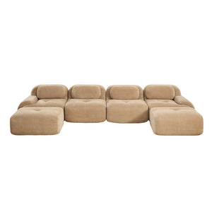 English Elm U-shaped Modular Sectional Sofa Corduroy Upholstered Ergonomic Curved Living Room Seating Camel W714S01245