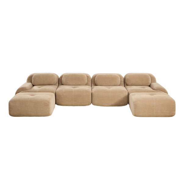 English Elm U-shaped Modular Sectional Sofa Corduroy Upholstered Ergonomic Curved Living Room Seating Camel W714S01245