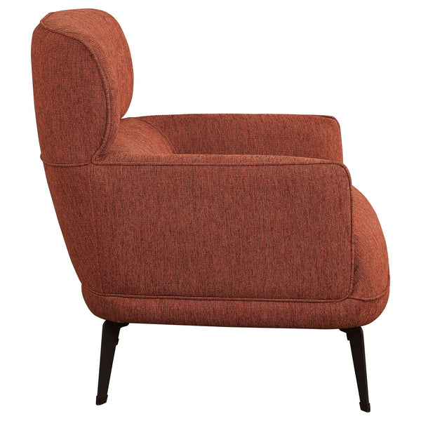 English Elm 1pc Modern Transitional Upholstered Crescent Arm Accent Chair with Rounded Track Arms and Metal Legs Black,Orange 35 L x 31.25 W x 29 H B011P306181
