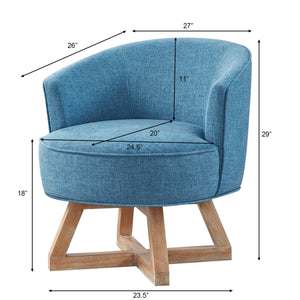 English Elm Swivel chair with solid rubberwood cross base, 360° smooth rotation, ergonomic linen upholstery for home comfort Light Blue W2186P166255