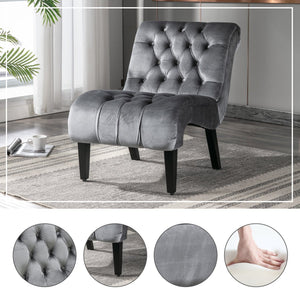 English Elm COOLMORE Velvet Armless Accent Chair with Solid Wood Frame Comfortable Upholstered Barrel Seat Silver W39550130