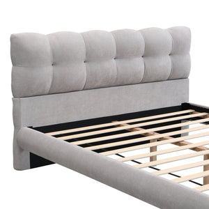 English Elm Christopher Knight Home® - Queen Chenille Upholstered Platform Bed Frame with Cookie Headboard, 12 Slats, Rubber Wood Feet, Grey N769P228497Q