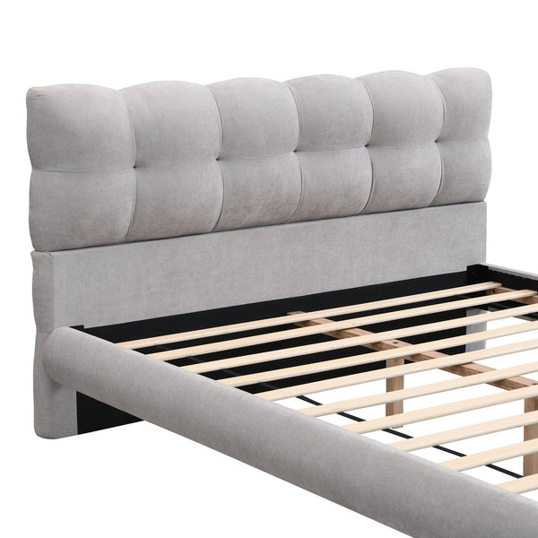 English Elm Christopher Knight Home® - Queen Chenille Upholstered Platform Bed Frame with Cookie Headboard, 12 Slats, Rubber Wood Feet, Grey N769P228497Q
