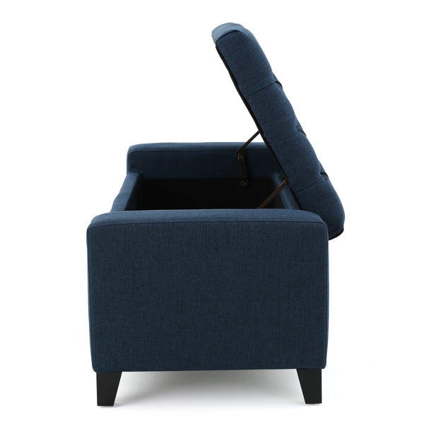 English Elm Christopher Knight Home® - GUERNSEY Ottoman with Tufted Top and Hidden Storage Bench — Sleek Fabric Seat, Footrest & Organizer Navy Blue 59336.00DBL