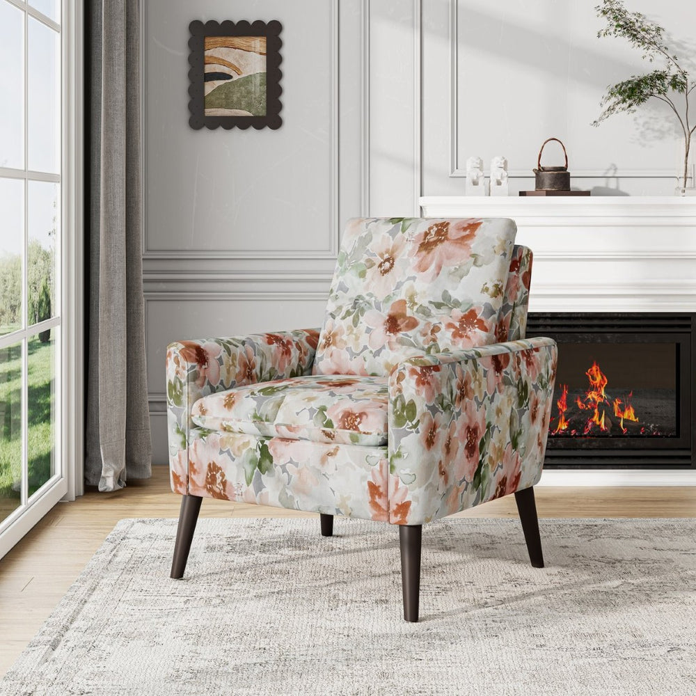 English Elm Enna Floral Polyester Accent Chair Solid Wood Legs Cozy Reading Nook Seating B127P409849