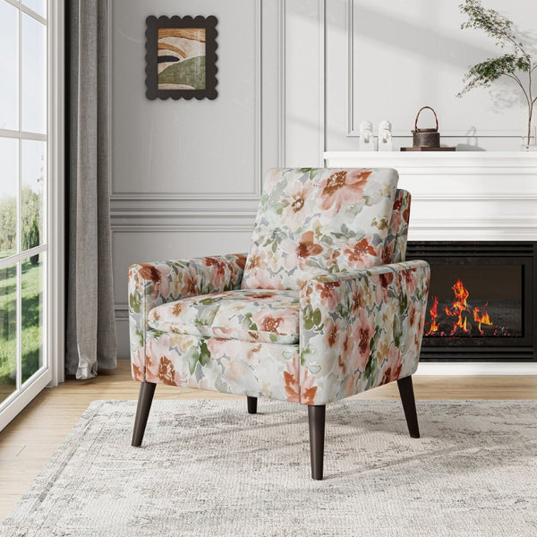 English Elm Enna Floral Polyester Accent Chair Solid Wood Legs Cozy Reading Nook Seating B127P409849